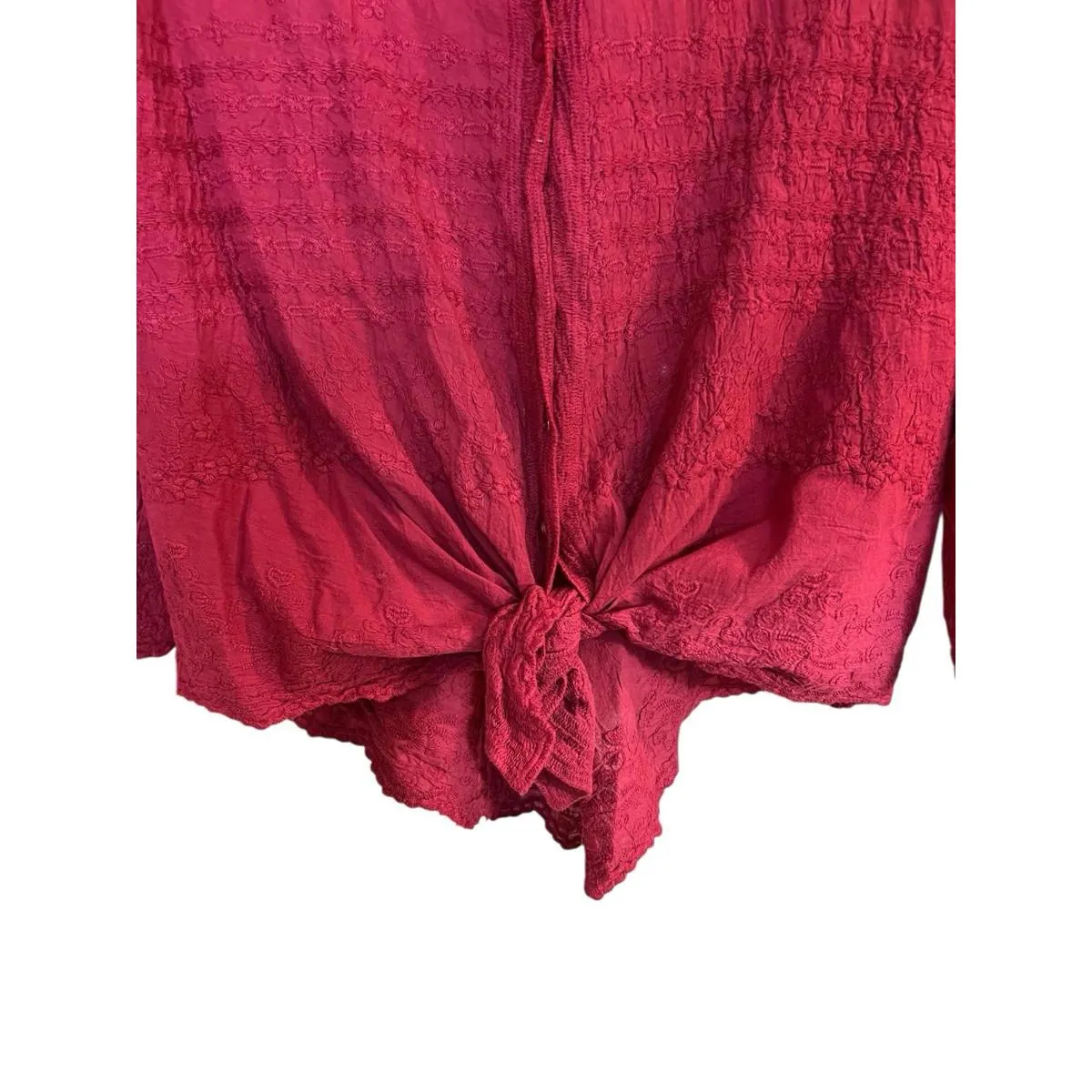 Solitaire Red Embroidered Boho Tie Front Blouse Women’s XL Peasant Top - Image 3