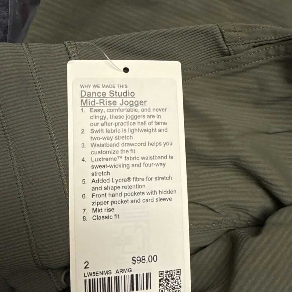 Lululemon Women Dance Studio Mid-Rise Jogger Full Length Army Green Sz 2 - Image 3