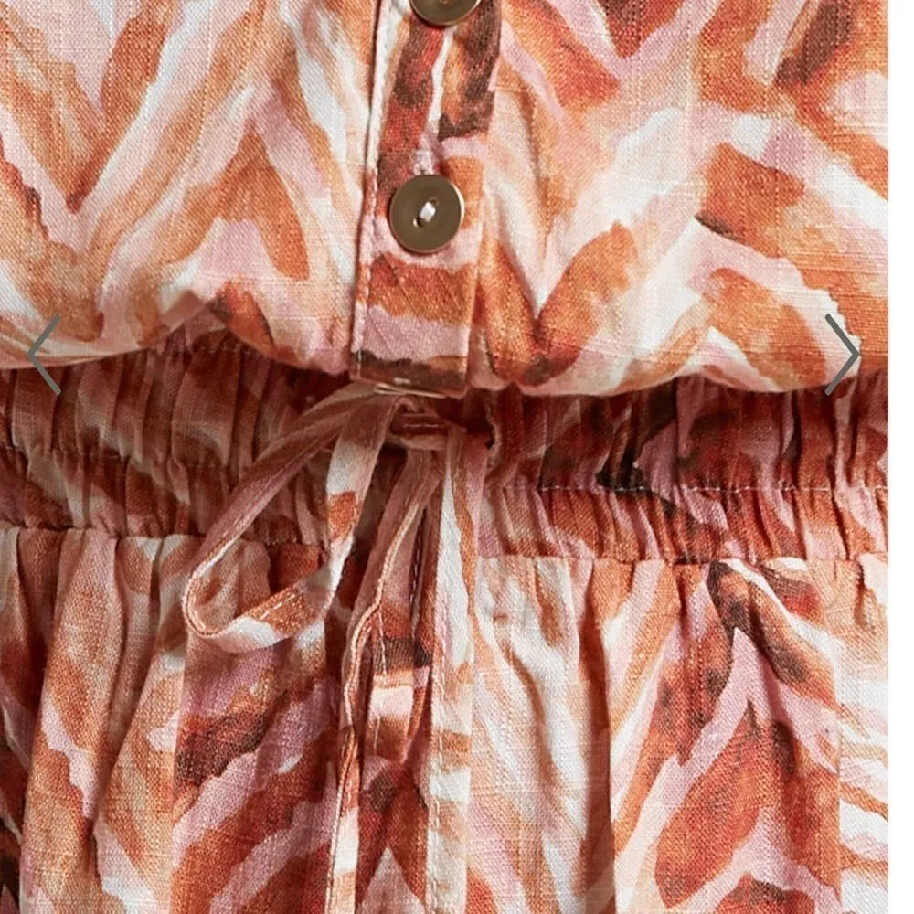 Amalie The Label Lotte Linen Blend Long Sleeve Playsuit Tonal Zebra SZ 4‎ Orange - Image 4