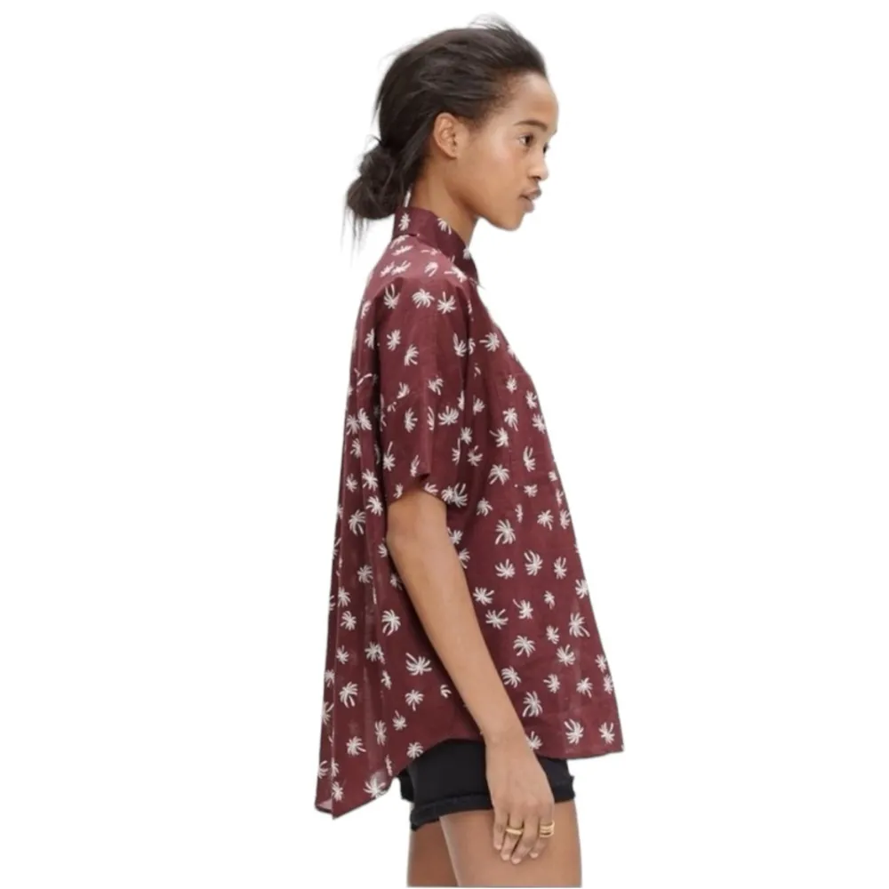 Madewell Maroon Palm Tree Courier Button Down Short Sleeve Top Shirt size Small - Image 2