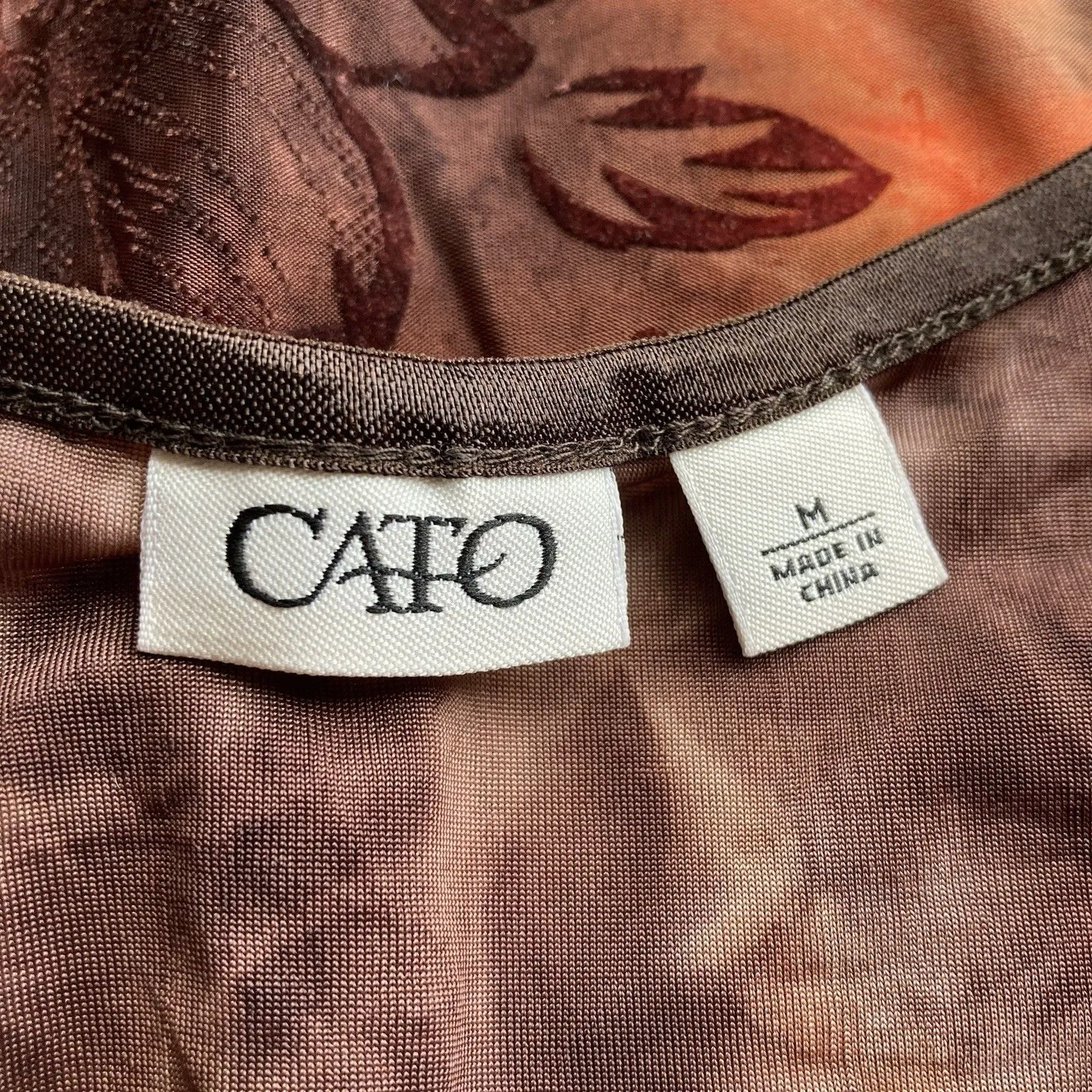 Velvet Burnout Top M Brown Orange Fairy Grunge Whimsigoth Y2K Cato Keyhole Neck - Image 10