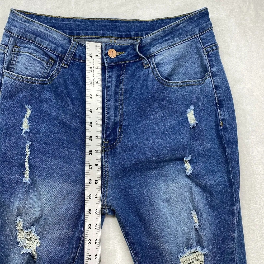 KUNMI Distressed Ripped Skinny‎ Jeans Juniors Denim Casual Blue Large 29x29 Size 29 - Image 5