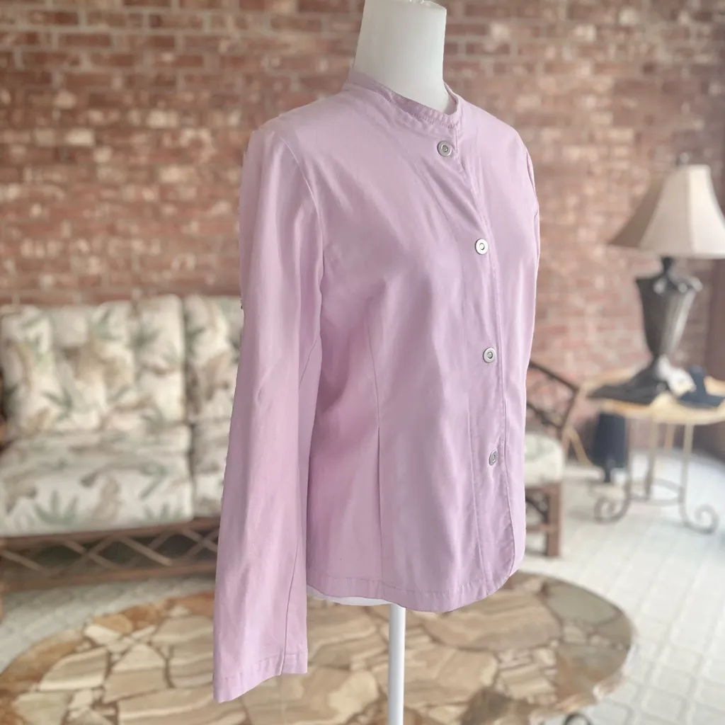 Eileen Fisher Jacket Denim Twill Purple Lavendar Round Neck S Fitted Chic Office - Image 9