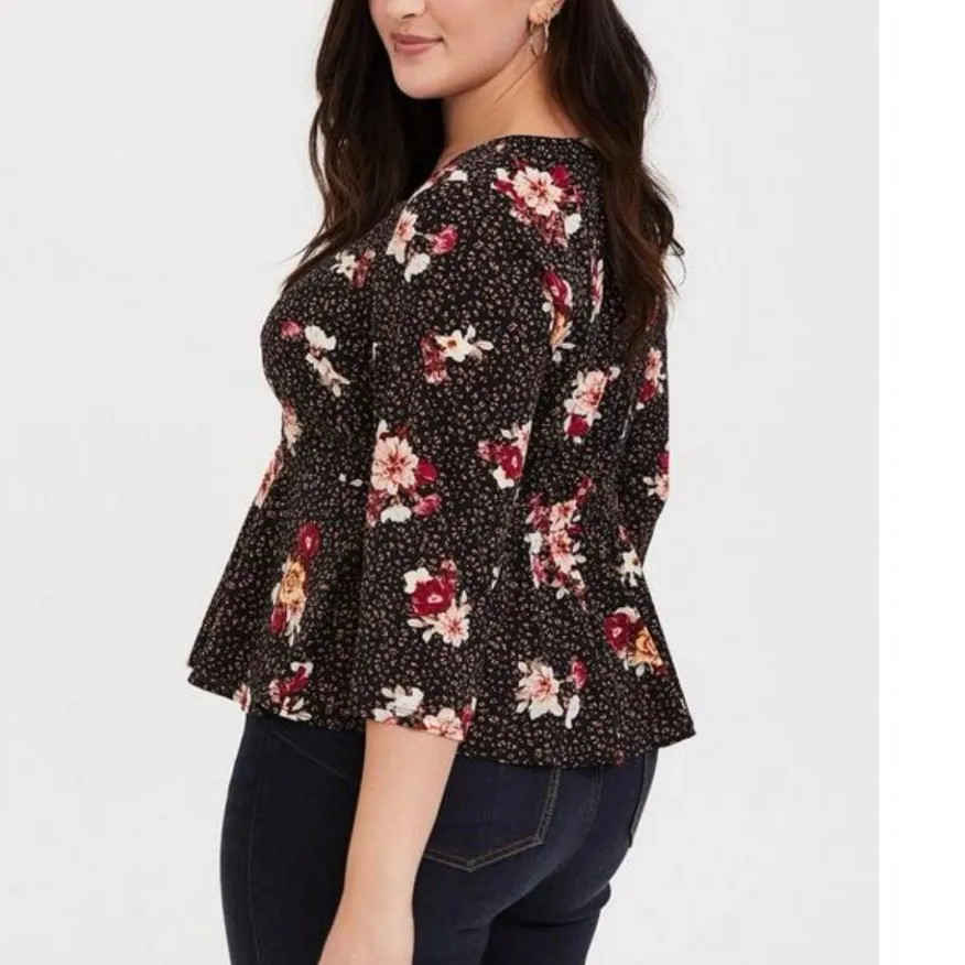 Torrid Floral Animal Print Cropped Peplum 3/4 Sleeve Corset Top‎ Size 2X - Image 4