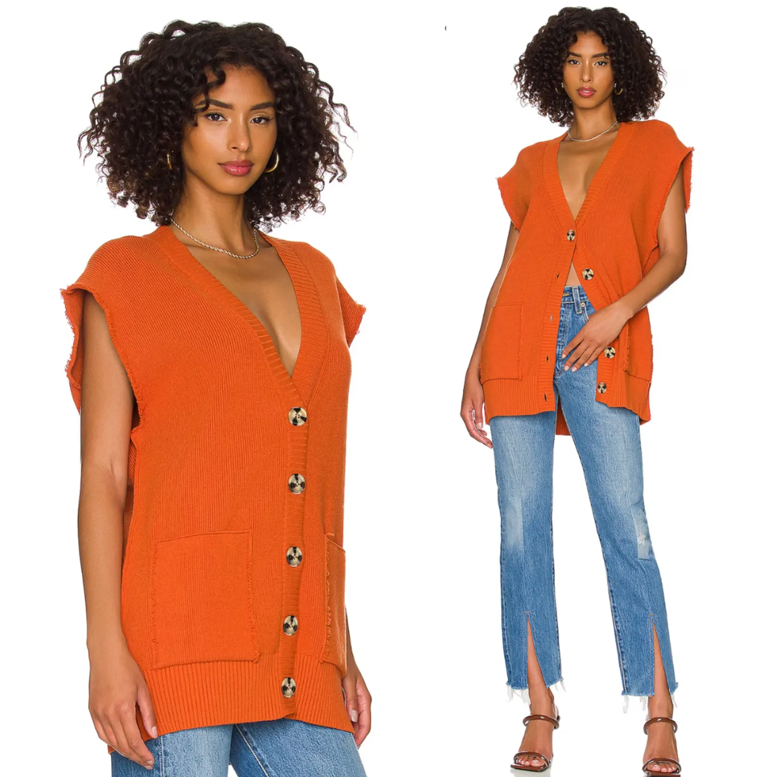 NEW Free People Oakleigh Vest Myrrh Rust Orange OVERSIZED Extra Small Minimalist - Image 5
