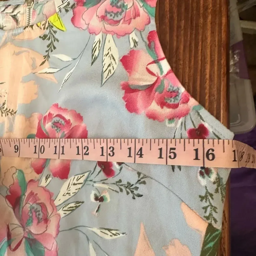 Light Blue Floral Sleeveless Swing Drop Waist Dress Size 6 - Image 11