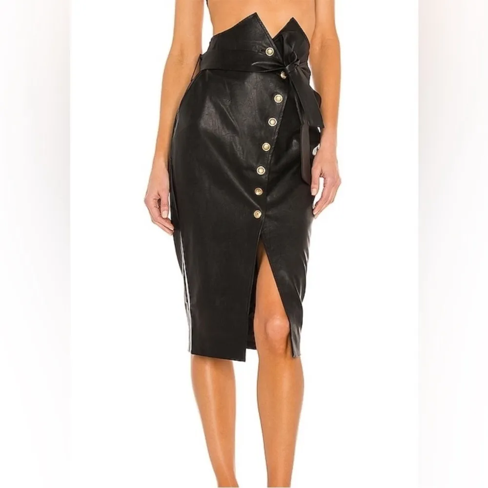 Bardot Black Faux Leather Tie Waist Pencil Skirt NWT 6 - Image 15