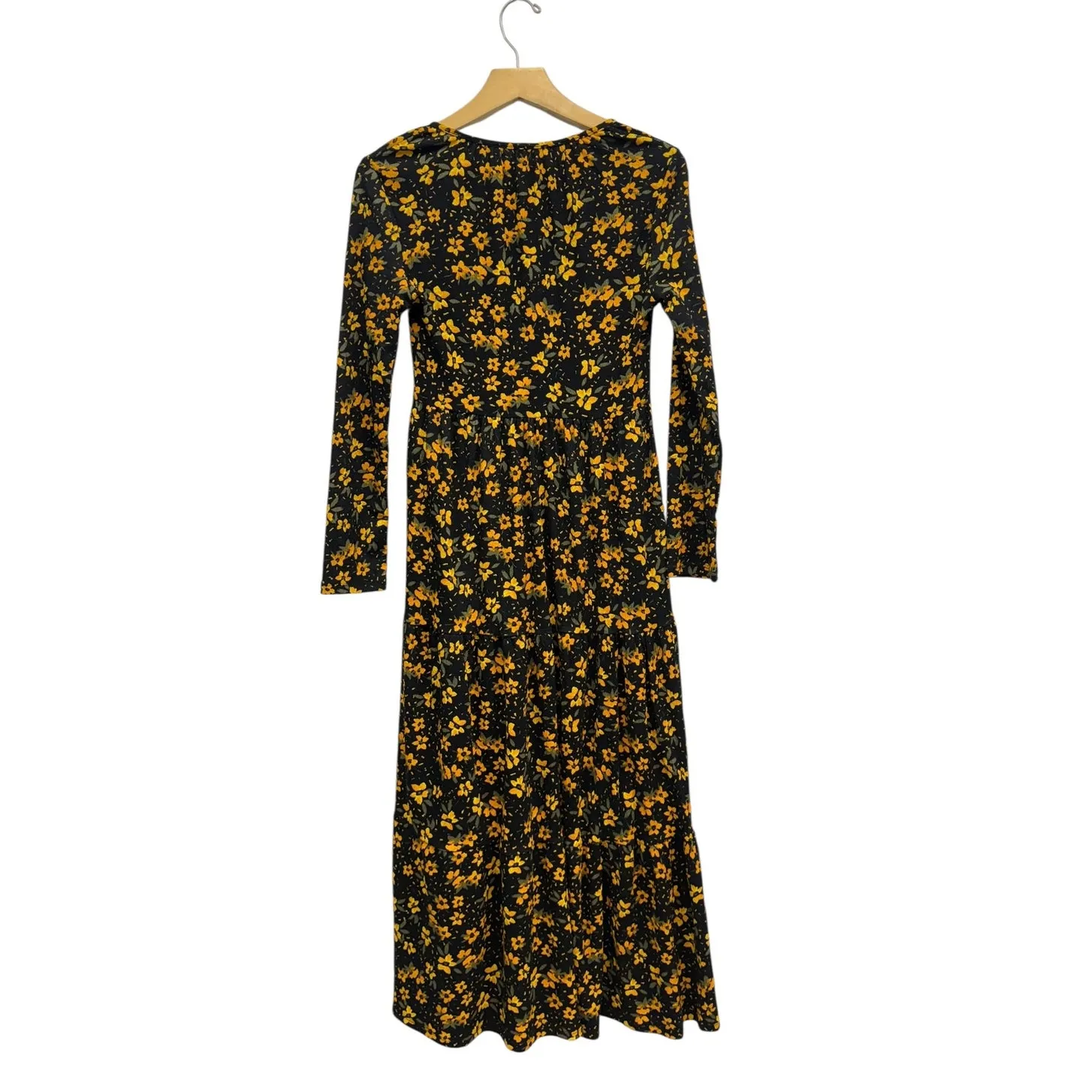 Free People Tiers Of Joy Prairie Floral Midi Dress Black/Yellow size XS - Image 5