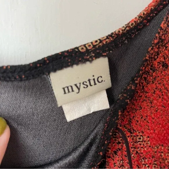 Mystic Vintage 90s  Red & Black Butterfly Print Lace Up Corset Top M - Image 2