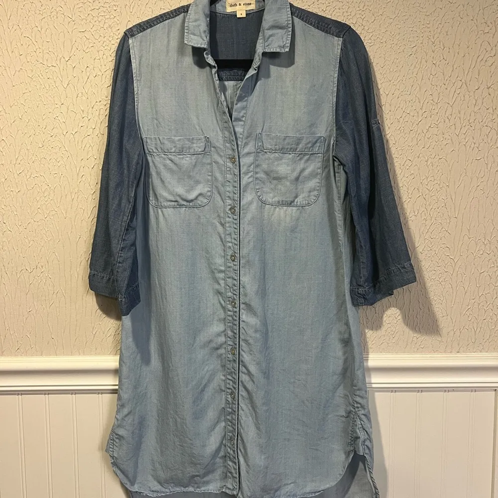 Cloth & Stone Anthropologie two toned Chambray Shirt Dress NO TIE size small - Image 3