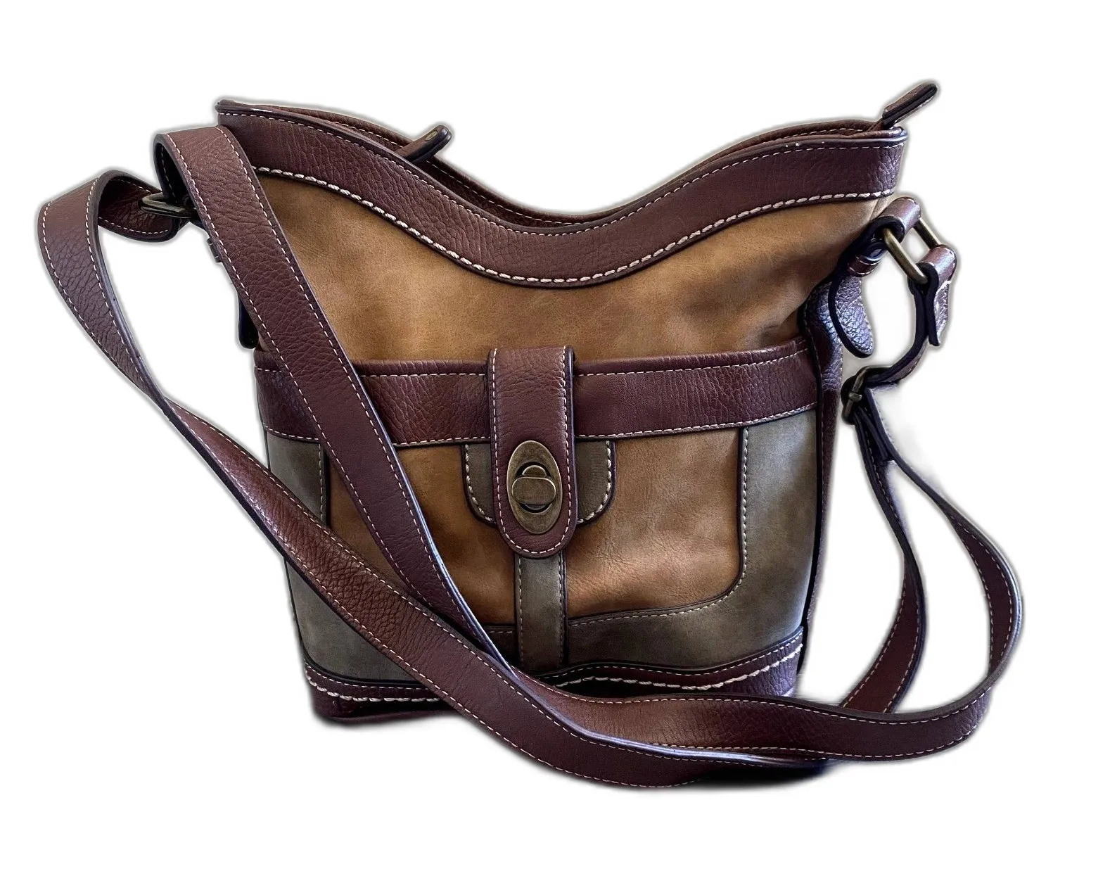 B.O.C. Vegan Faux Leather Shoulder Bag Color Block Neutral Earthy Classic Brown - Image 1