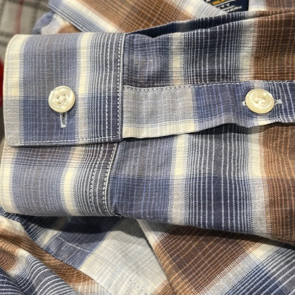 Panhandle Slim Rough Stock Plaid Shirt Blue Size M - Image 10
