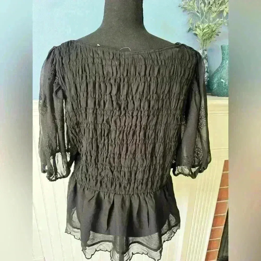 NWT Old Navy Chiffon Smocked Puffed Sleeve Top ~ Black ~ XL - Image 6