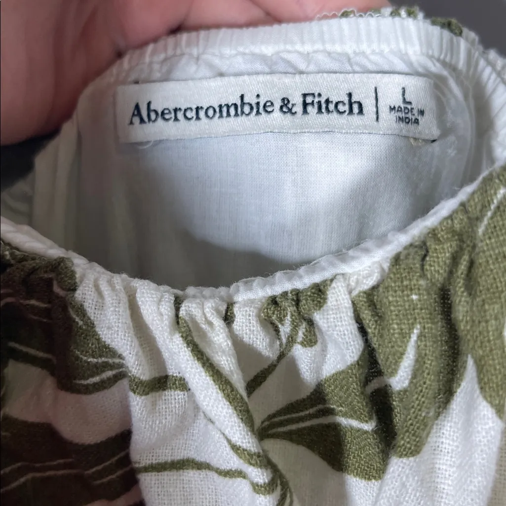 ABERCROMBIE AND FITCH WOMENS PALM GREEN MINI DRESS LINEN LARGE - Image 4