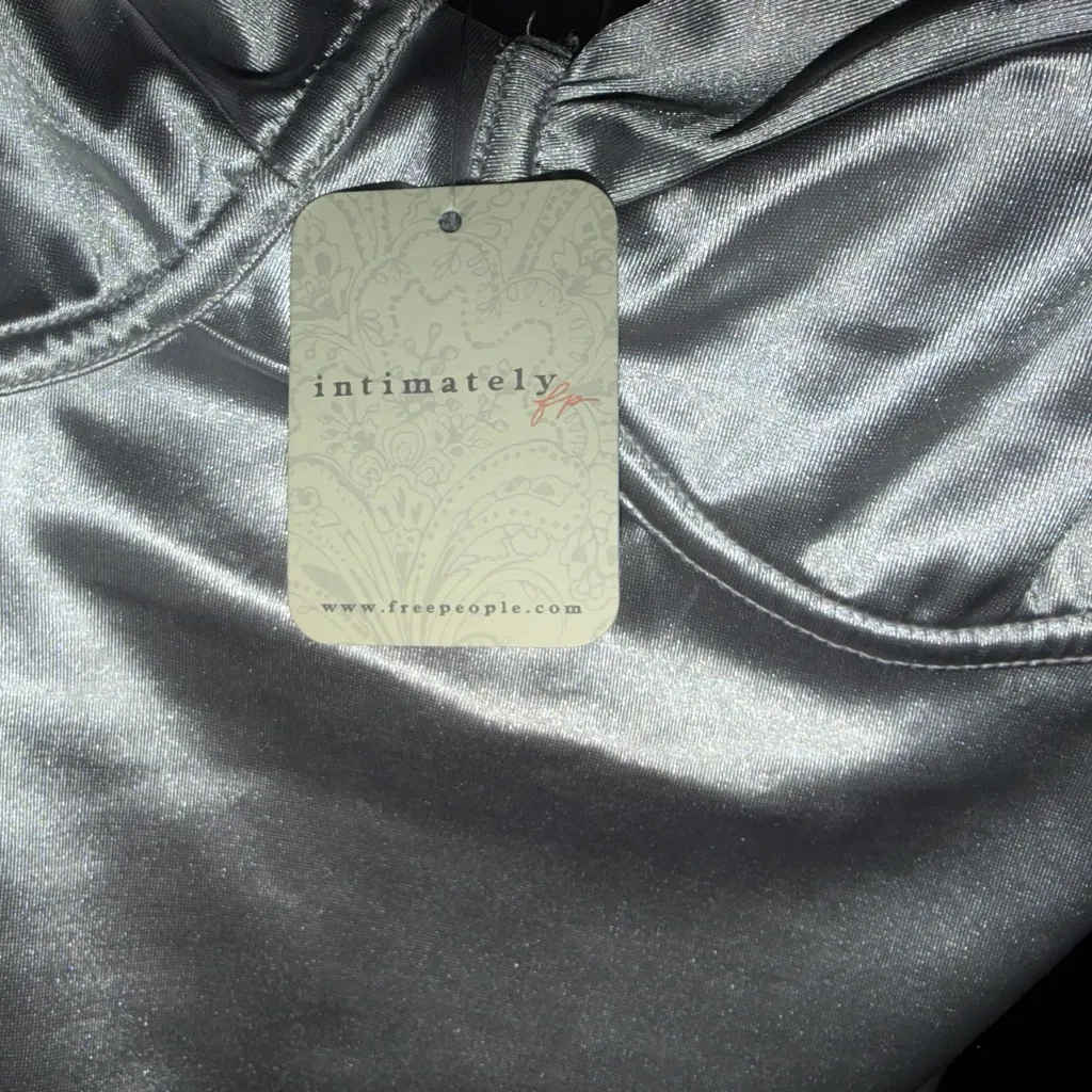 Free People Casino Gone Glam Silver Tie Shoulder Satin Shimmering Midi Size M - Image 11