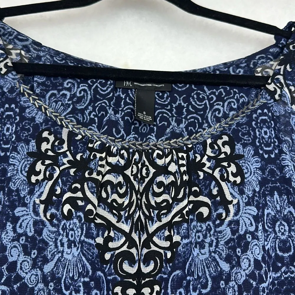 INC International Concepts Blue Geometric Cold Shoulder Sleeve Top Sz S - Image 8