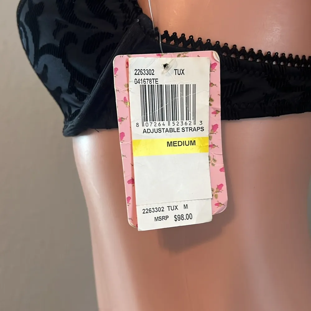 Betsey Johnson Swim BEACH Floral BLACK Bikini Top Size MEDIUM Rosette NWT #67 - Image 5