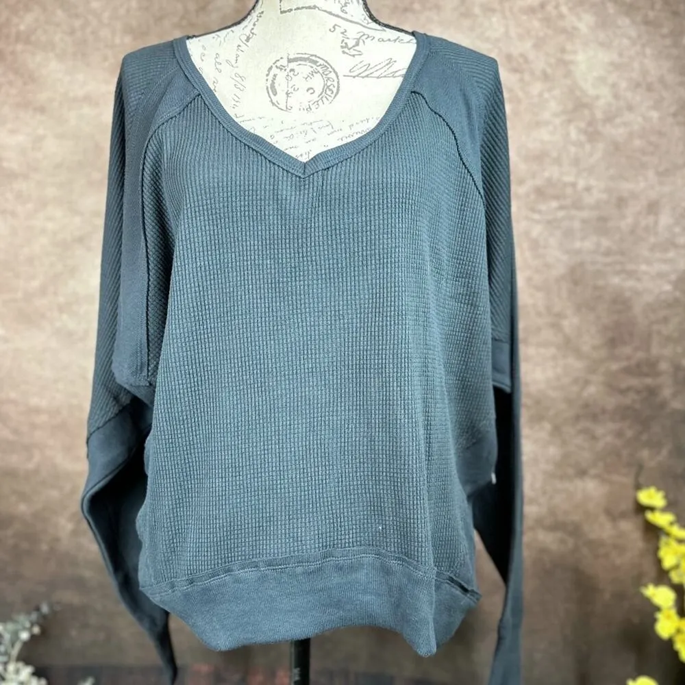 Free People Santa Clara Ribbed Oversized Top Charcoal Black S - Image 6