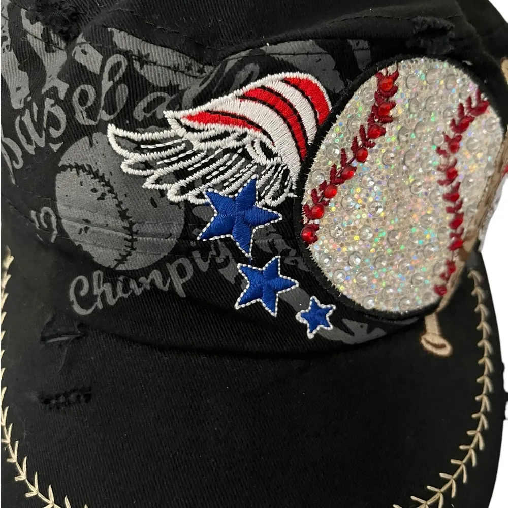 Leader Original Vintage Distressed Sequins Baseball Patriotic Cap Hat Adjustable Black - Image 6