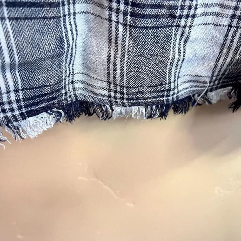 Anthro Cloth & Stone Womens‎ Frayed Bleached Blue and White Plaid Size Large - Image 5
