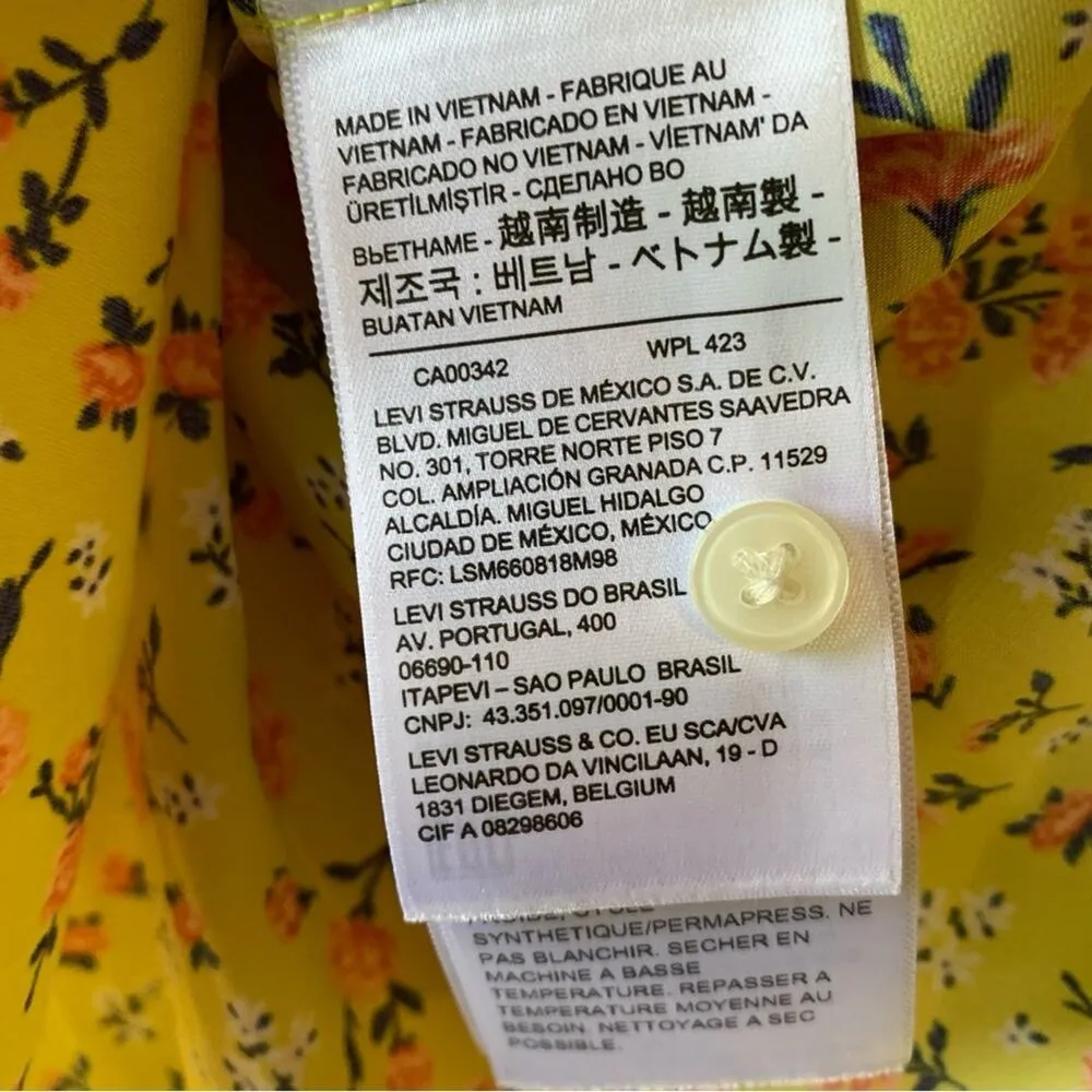 Levi's Yellow Floral Button-Up Blouse with Necktie Size L - Image 5