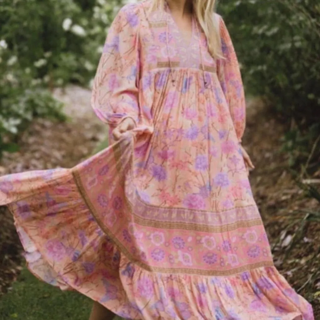 Spell & The Gypsy Dress Butterfly Floral Boho Maxi Pink Cottagecore Fairy Size XS - Image 2