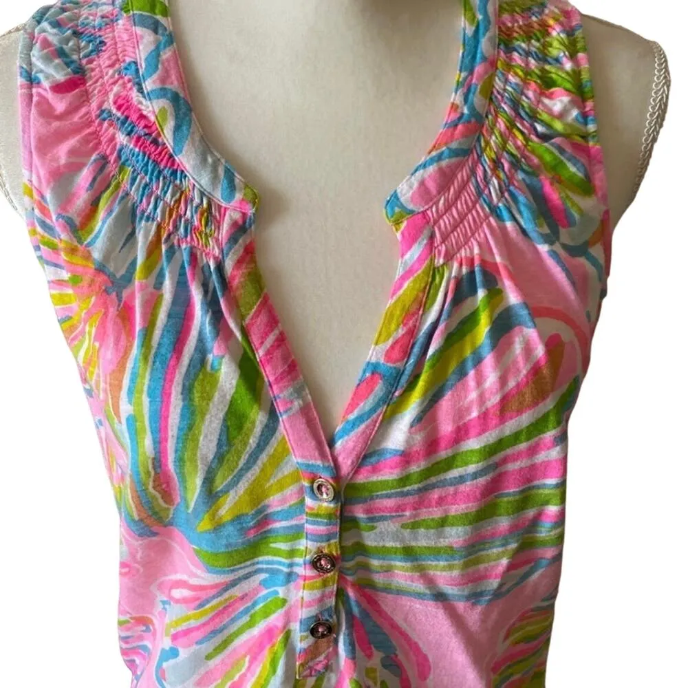 Lilly Pulitzer Pink Green Shellebrate Seashell Essie Top Sleeveless Size XS - Image 3