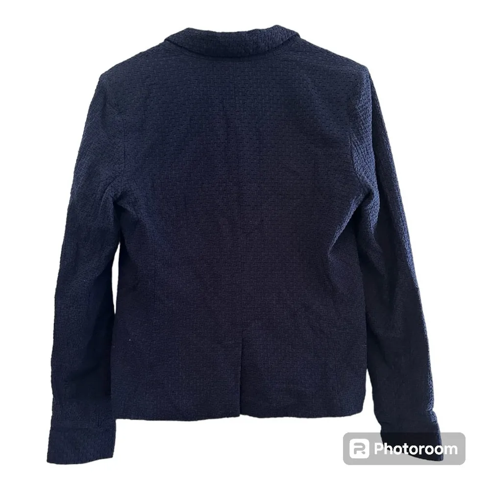 Draper James RSVP Navy Blue Textured Cotton Rayon Blazer // Size Medium - Image 6