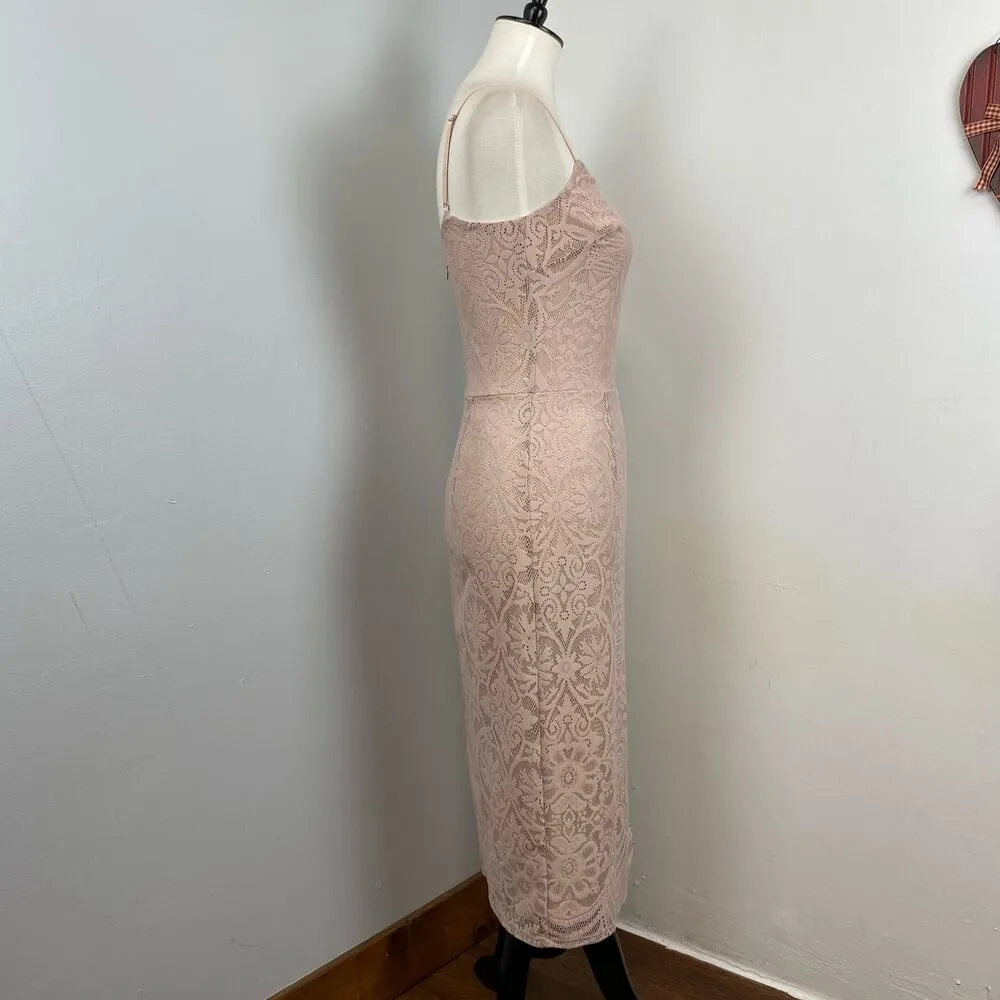Dress the Population Nude Pink Zahra Lace Front Slit Midi Dress Small Sample - Image 6