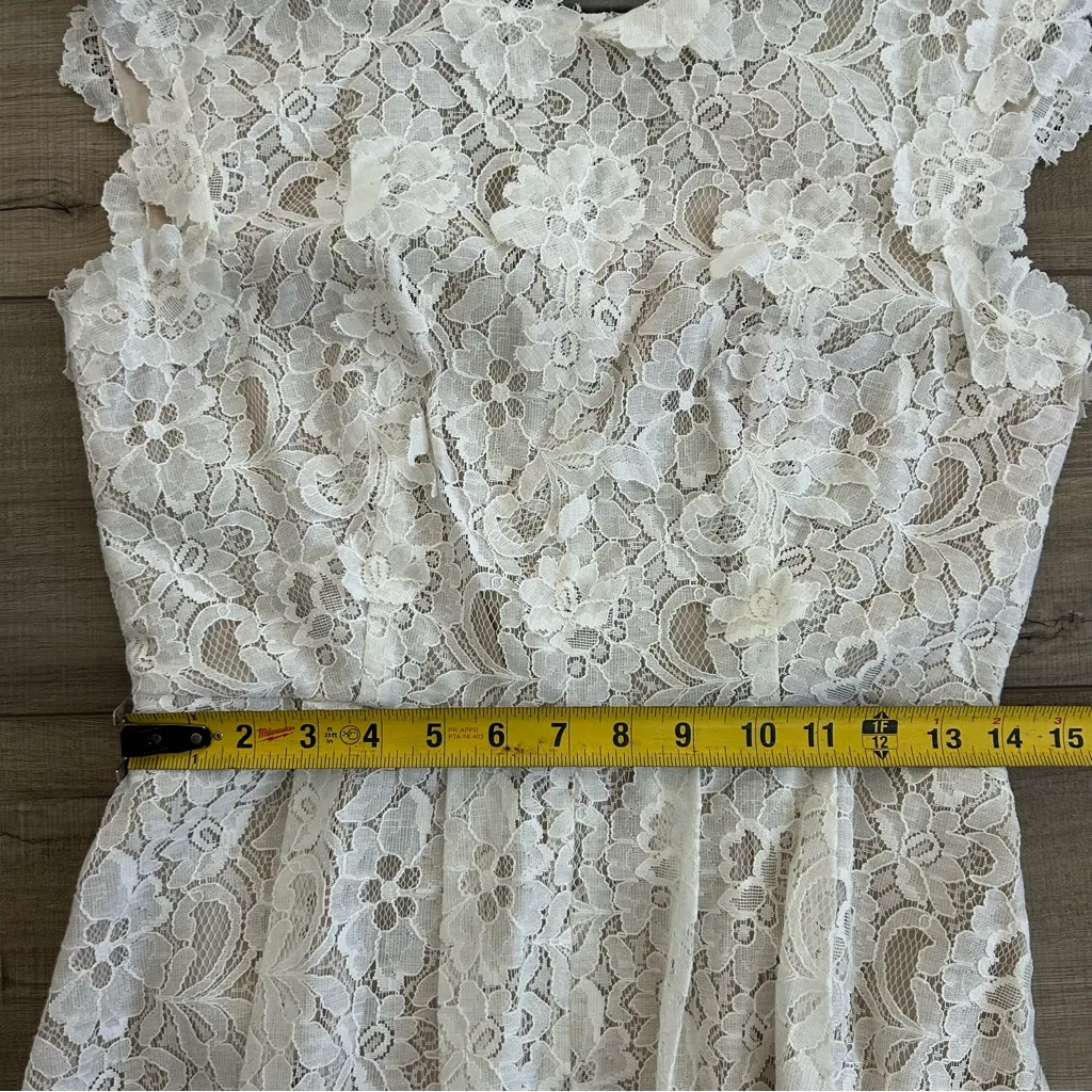 ASOS Off White All Lace Floral Appliqué Cap Sleeve A Line V Back Mini Dress 8 - Image 9