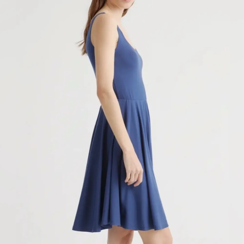 Quince Tencel Fit And Flare Sleeveless Tank Mini Dress Blue Small - Image 4