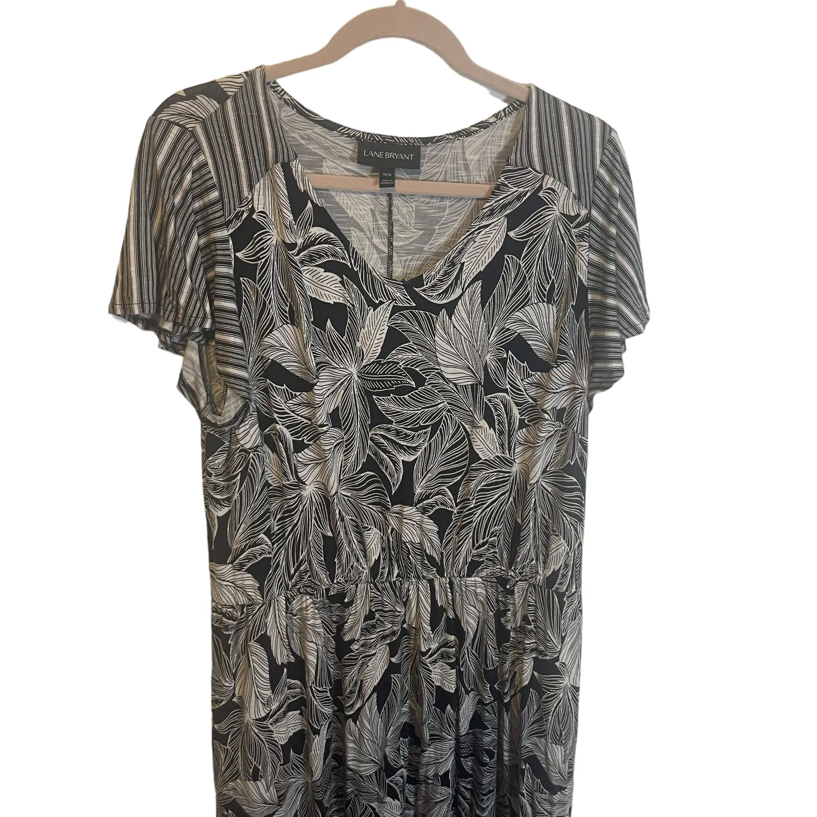 Lane‎ Bryant Plus Size 14/16 Black White Leaves Maxi Dress - Image 2