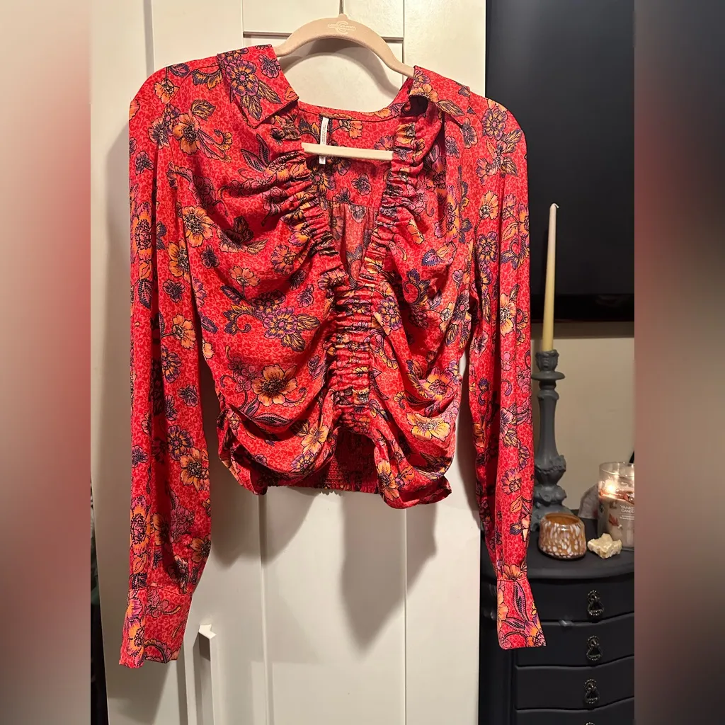 FREE PEOPLE I Got You Printed Top In Ruby Combo $98 MSRP - Image 8