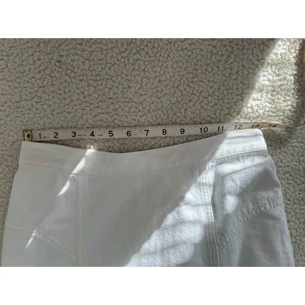 Madewell Fluted Denim Raw Hem Midi Skirt in Tile White Size 26 NU507 - Image 11