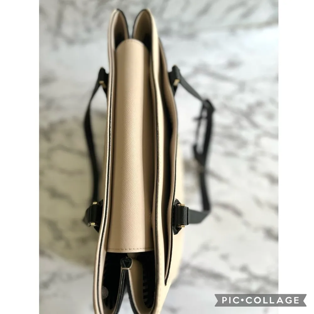 Kate Spade Laurel Way Reese Satchel Soft Porcelain and Black Leather Bag - Image 16