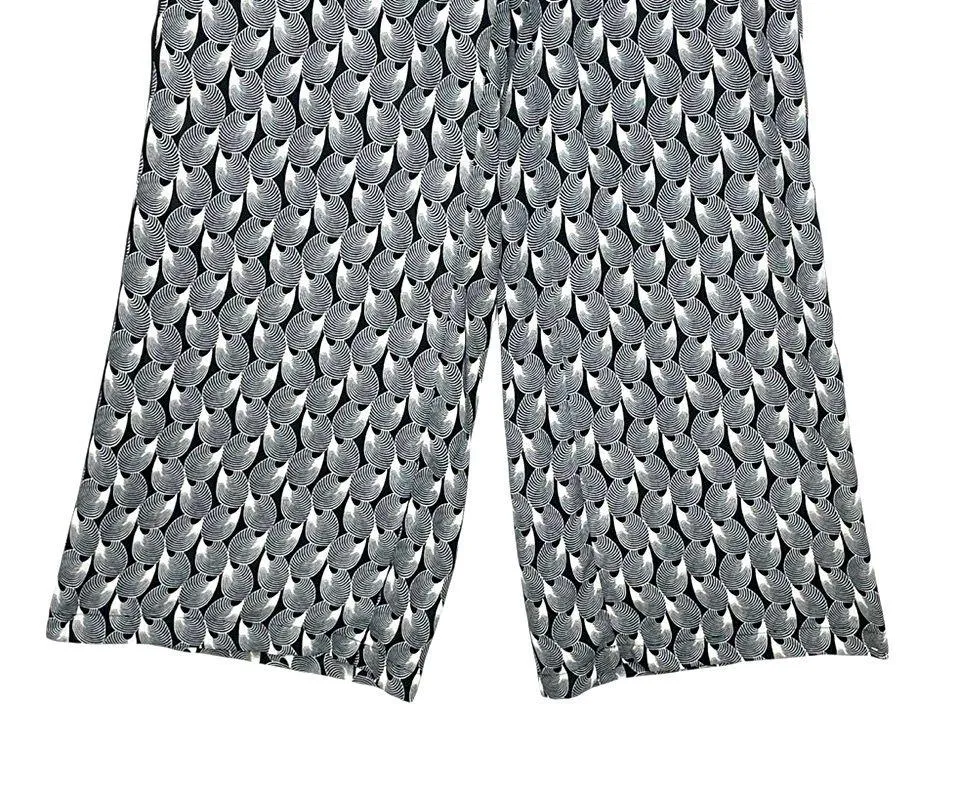 Max Studio Wide Leg Neutral Geometric Black White Print Pull-Up Pants Size L - Image 4
