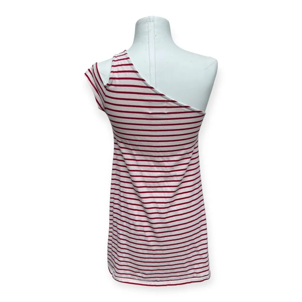 Anthropologie Maeve Marketa Red Cream Striped One Shoulder Shift Dress size S - Image 4
