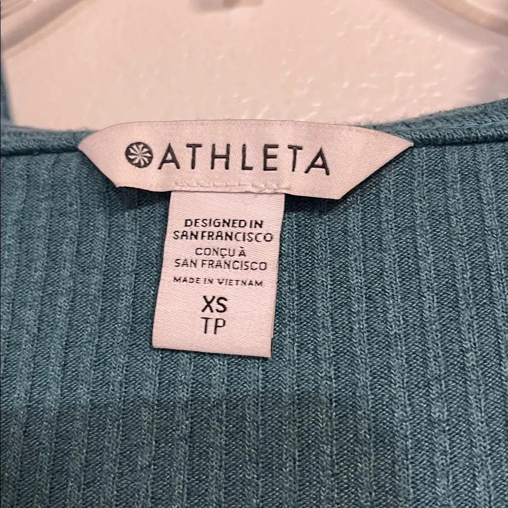 ATHLETA HARMONY POSE WRAP CARDIGAN SWEATER RIBBED TEAL XS - Image 4