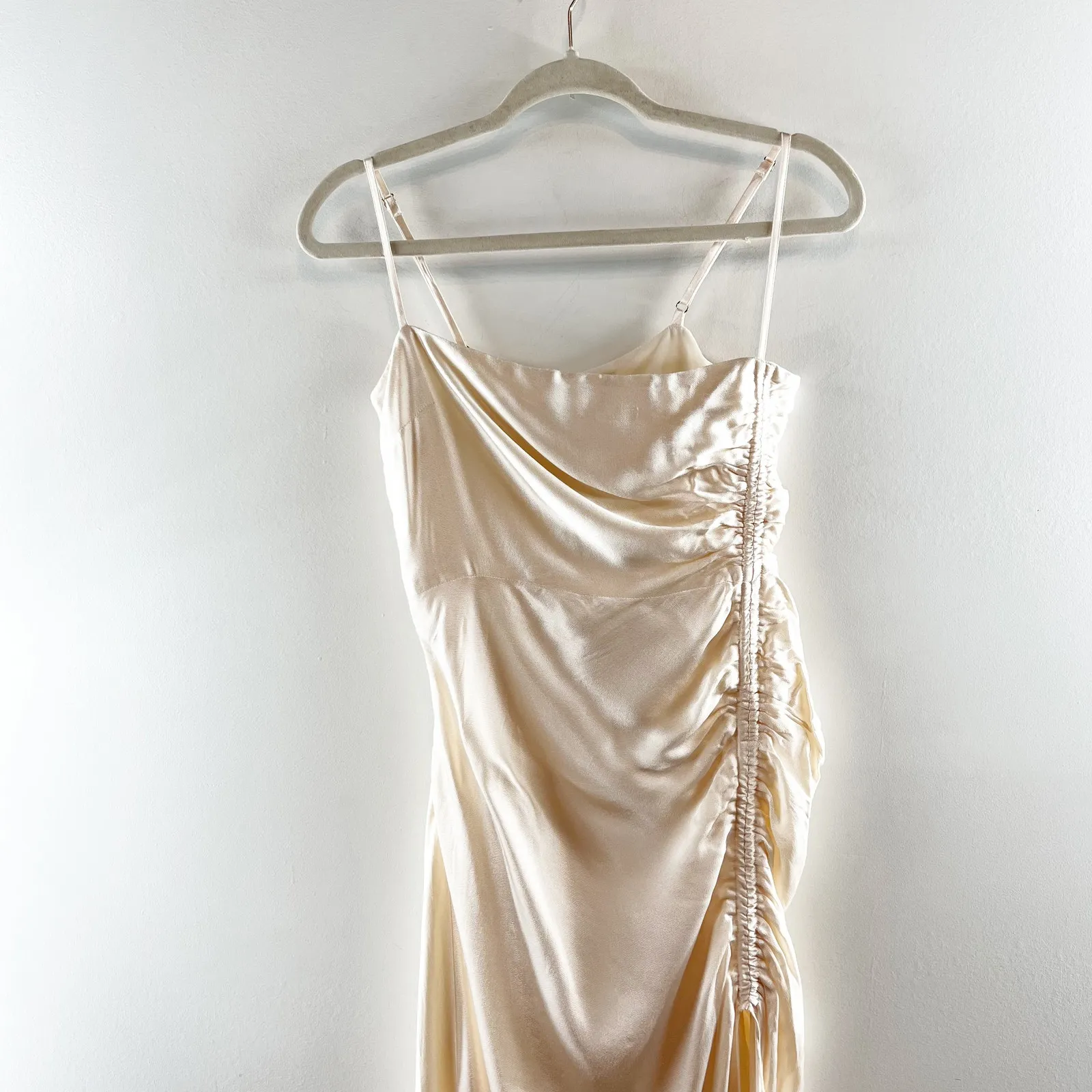 Shona Joy La Lune Ruched Side Slit Maxi Formal Slip l Dress Gown Cream 4 - Image 6