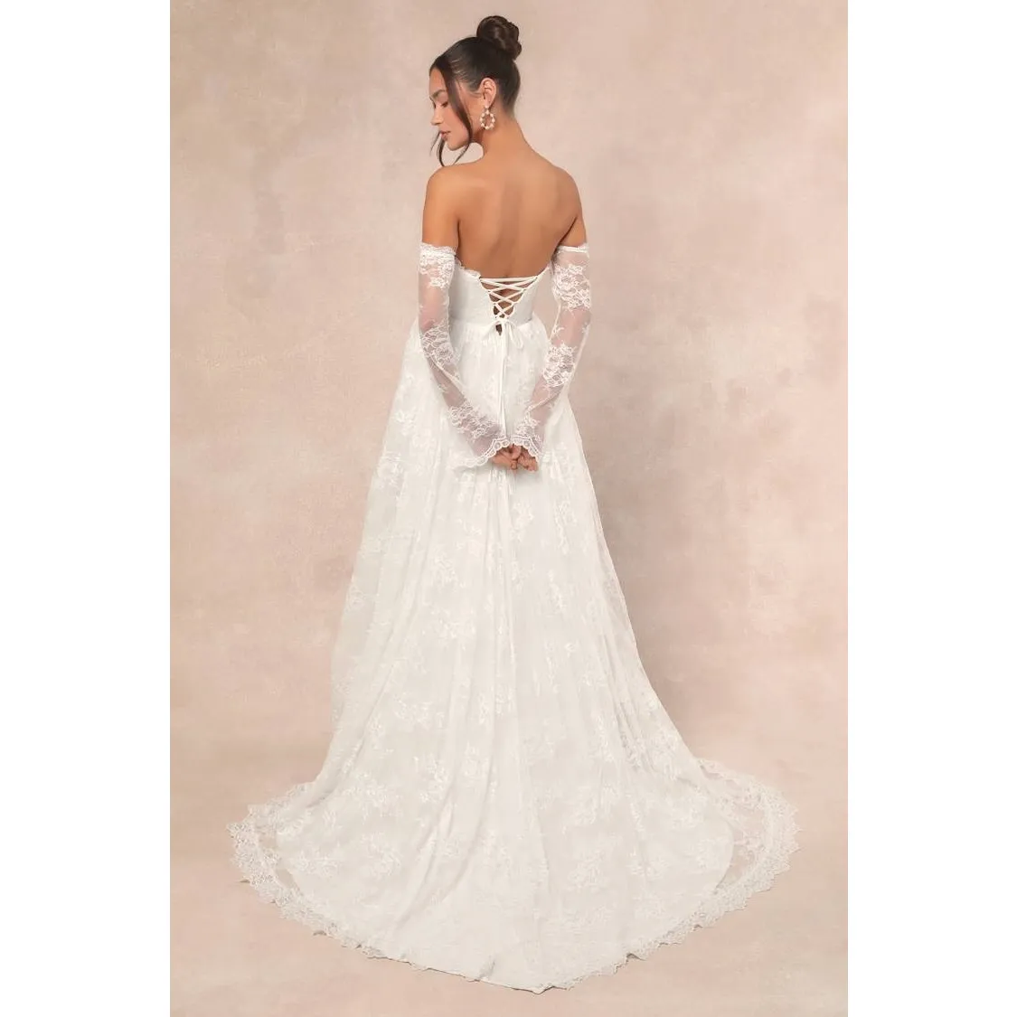 NWT Lulus Maurine White Lace Off-the-Shoulder Bustier Bridal Dress Wedding Sze M - Image 3