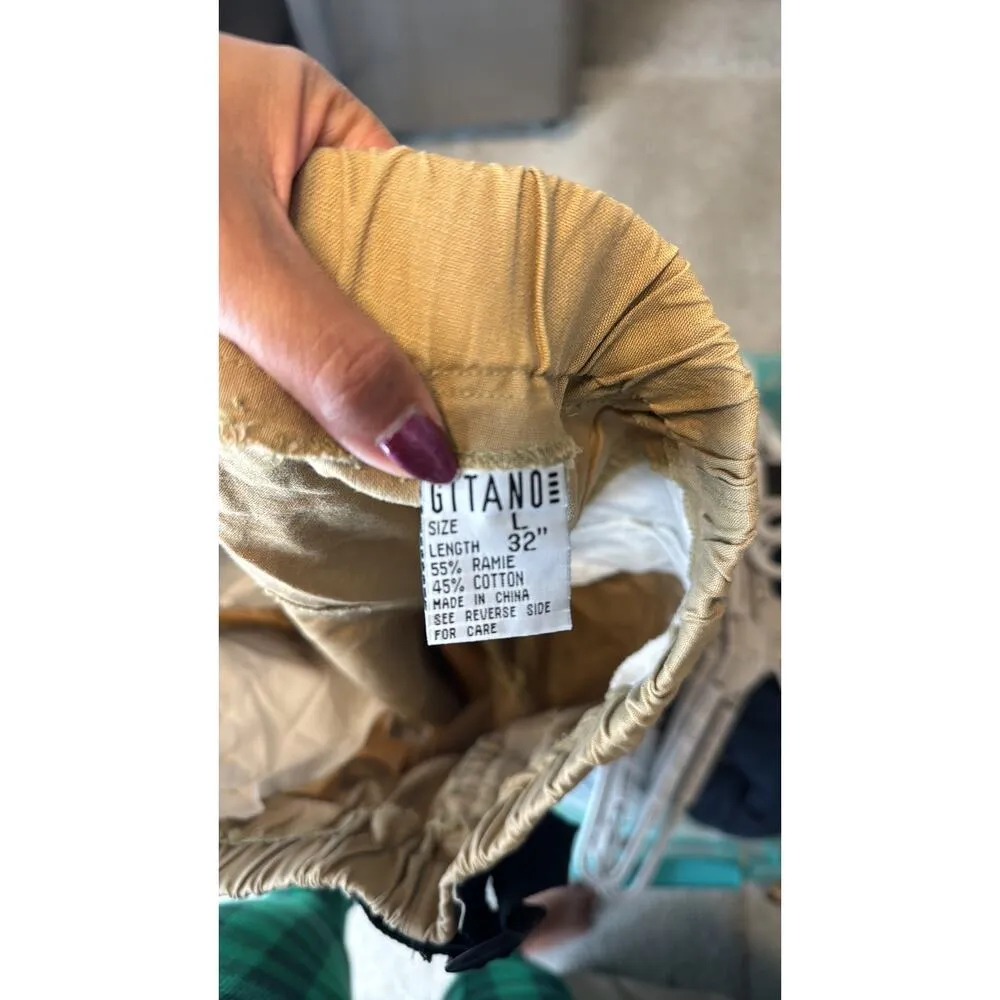 Vintage Gitano cotton belted khaki pants 80s minimalist lagenlook bohemian Tan Size L - Image 7