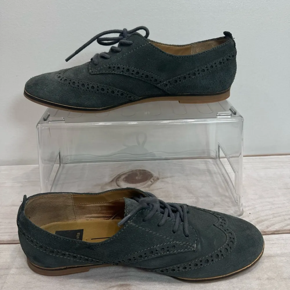 Dark Gray Genuine Suede Lace Up Oxford Shoes Dolce Vita Size 6.5 Wing Tips Flats - Image 6