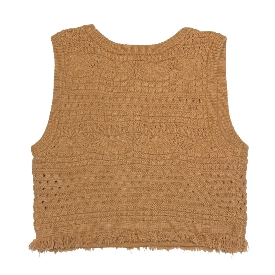 House of Harlow 1960 Knit Sweater Skirt Set Cognac Crochet EUC Tan Size M - Image 5