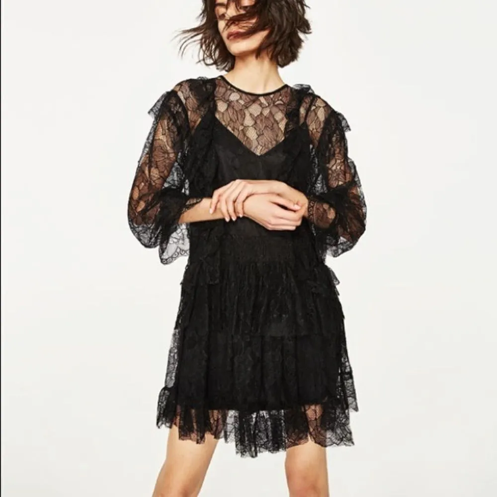 ✨ Zara black lace dress with frills✨ - Image 3
