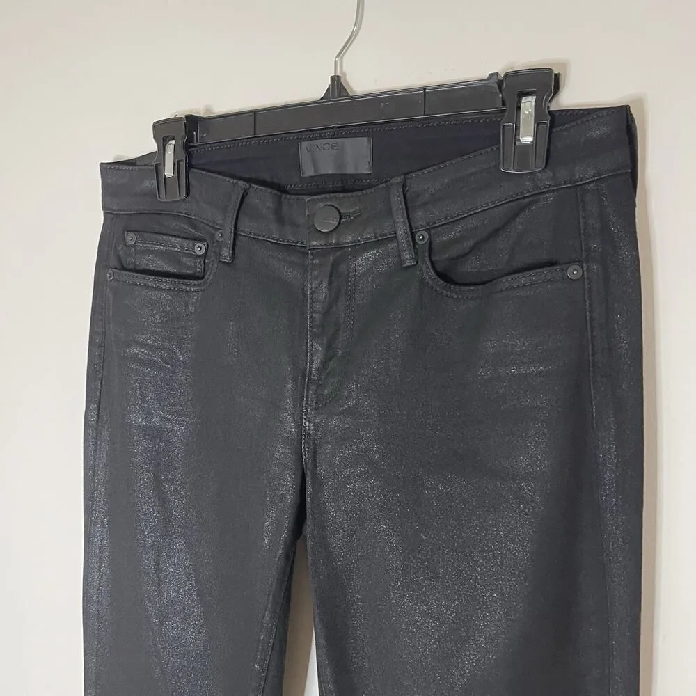 VINCE. Black wax coated dylan skinny ankle zip high rise jeans size US 27 - Image 4