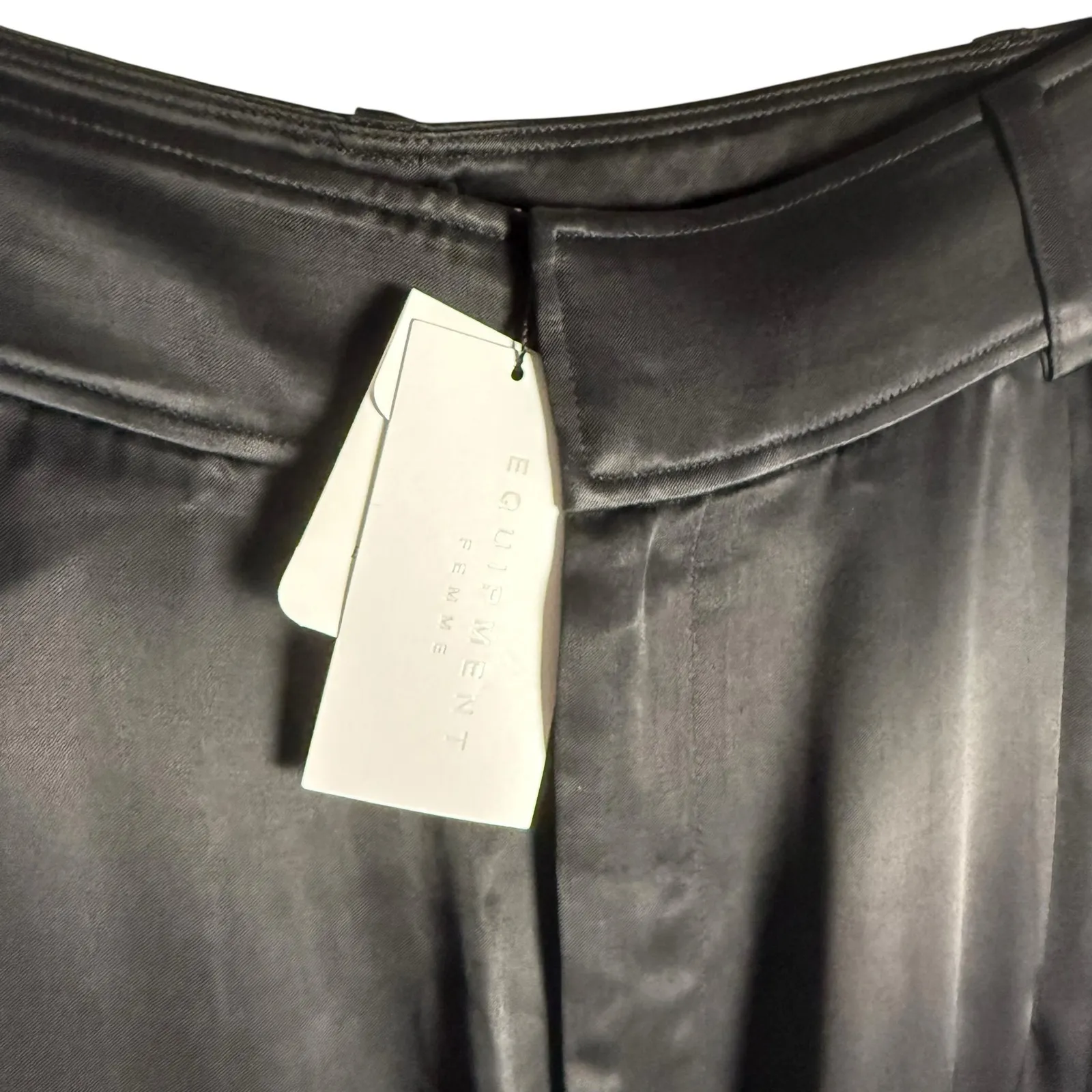 Equipment Ines Black Satin Wide Leg Cargo Pocket Trouser Pants Size 10 - Image 5