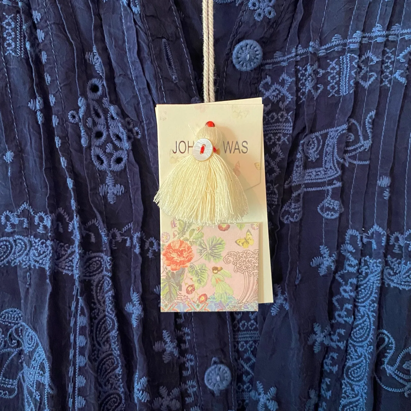 NWT Johnny Was Eliyen Dress Embroidered Blue Night Elephants Women's size Small - Image 4