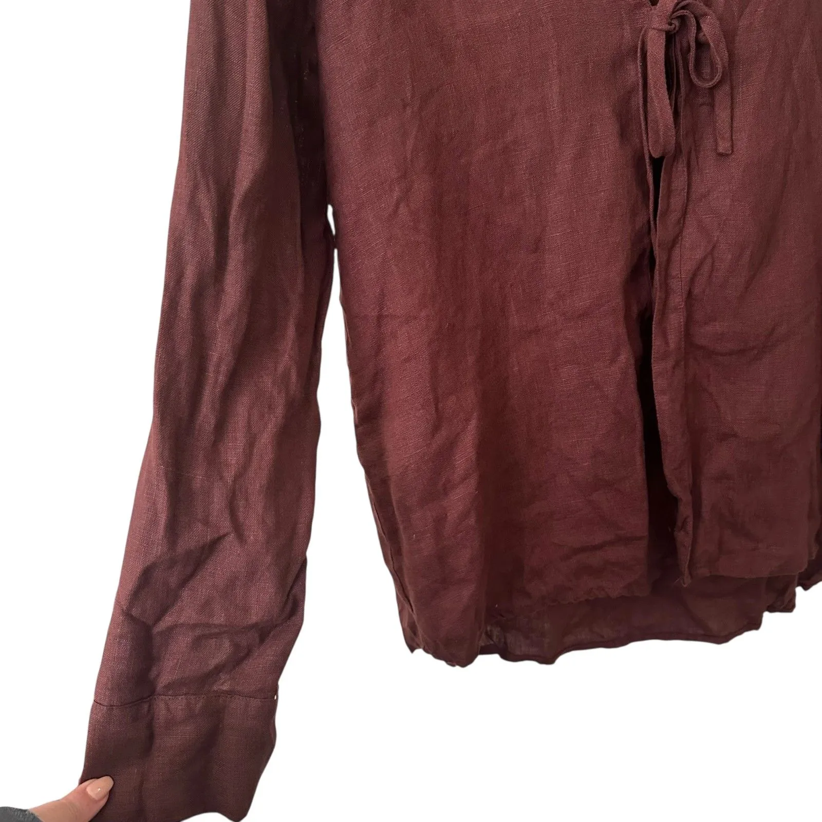 MONDAY SWIMWEAR Linen Tie Front Tunic Maroon Medium Red - Image 4