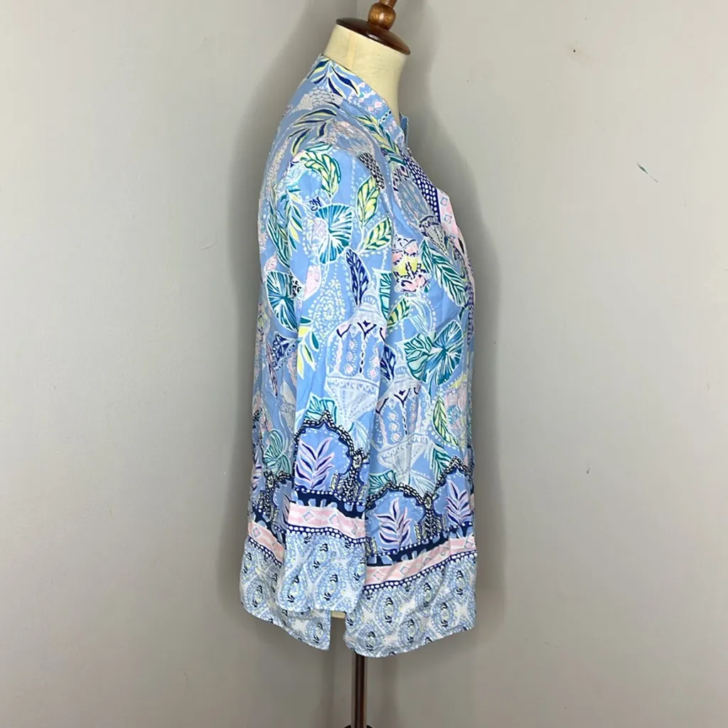 Lilly Pulitzer Asani Tunic‎ Top Blue Peri Lapis Lanterns Silk Blend Blouse - Image 5