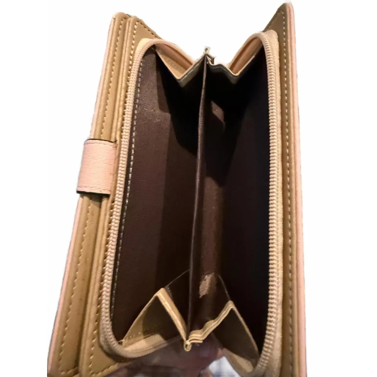 New Pink Women's Envelope Wallet Synthetic Leather Cutout Gold Leaves ID Cards - Image 9